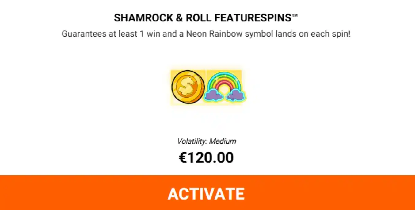 Shamrock & Roll Featurespins con arcoíris y precio de €120.00