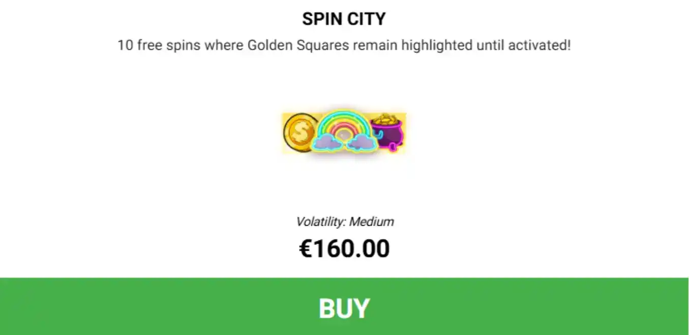 Bono Spin City con Golden Squares destacados y precio de €160.00