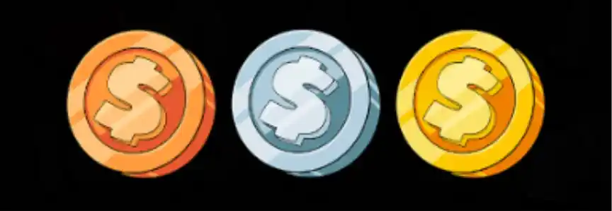 Bronze, silver, and gold coins used as multipliers in Le King slot